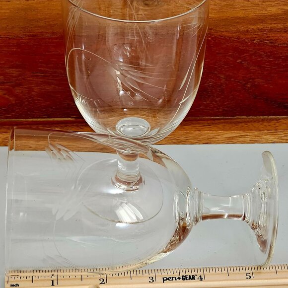 2 Sasaki Wheat Water Ice Tea Glasses etched crystal 5.25" smooth stem 1950s vtg - Picture 6 of 7